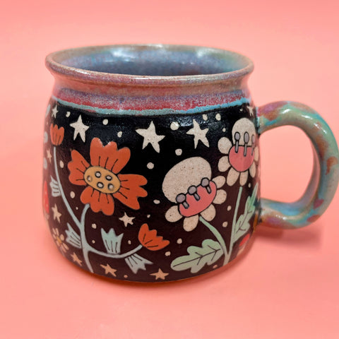 Ceramic Wheel Thrown Flower Mug 13.5oz