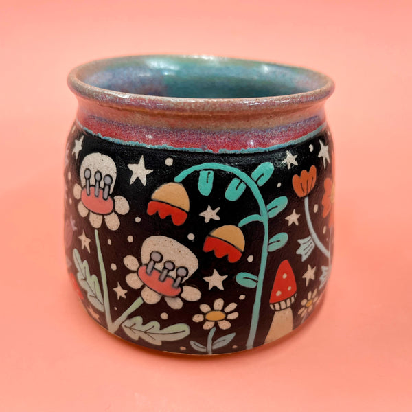Ceramic Wheel Thrown Flower Mug 13.5oz