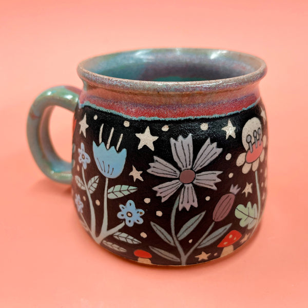 Ceramic Wheel Thrown Flower Mug 13.5oz