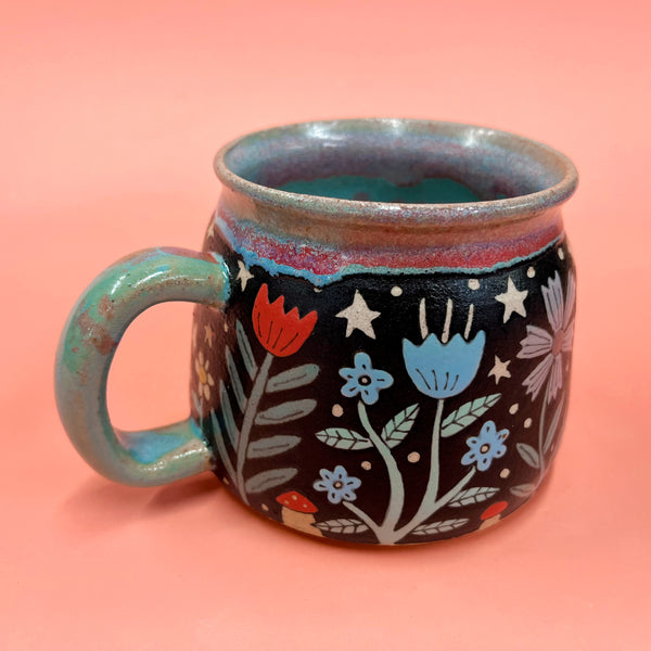 Ceramic Wheel Thrown Flower Mug 13.5oz