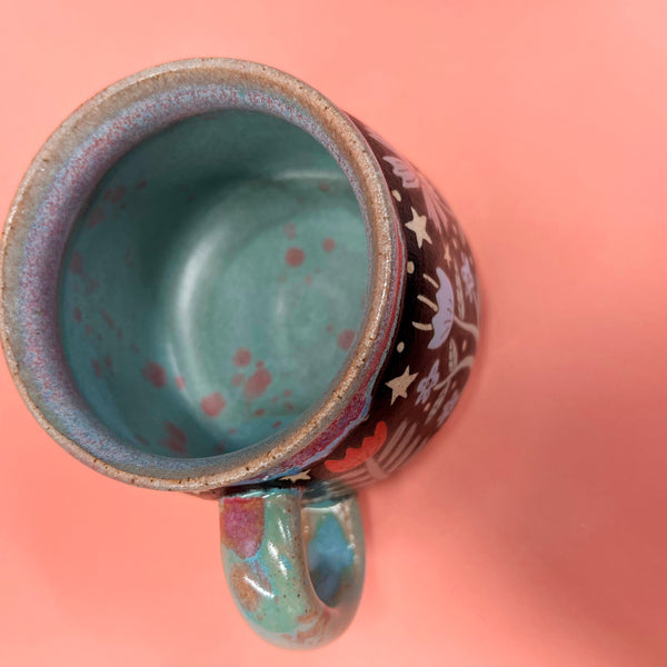 Ceramic Wheel Thrown Flower Mug 13.5oz