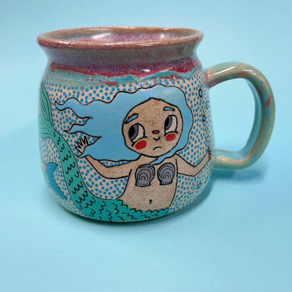 Ceramic Wheel Thrown Mermaid Mug 14.5oz