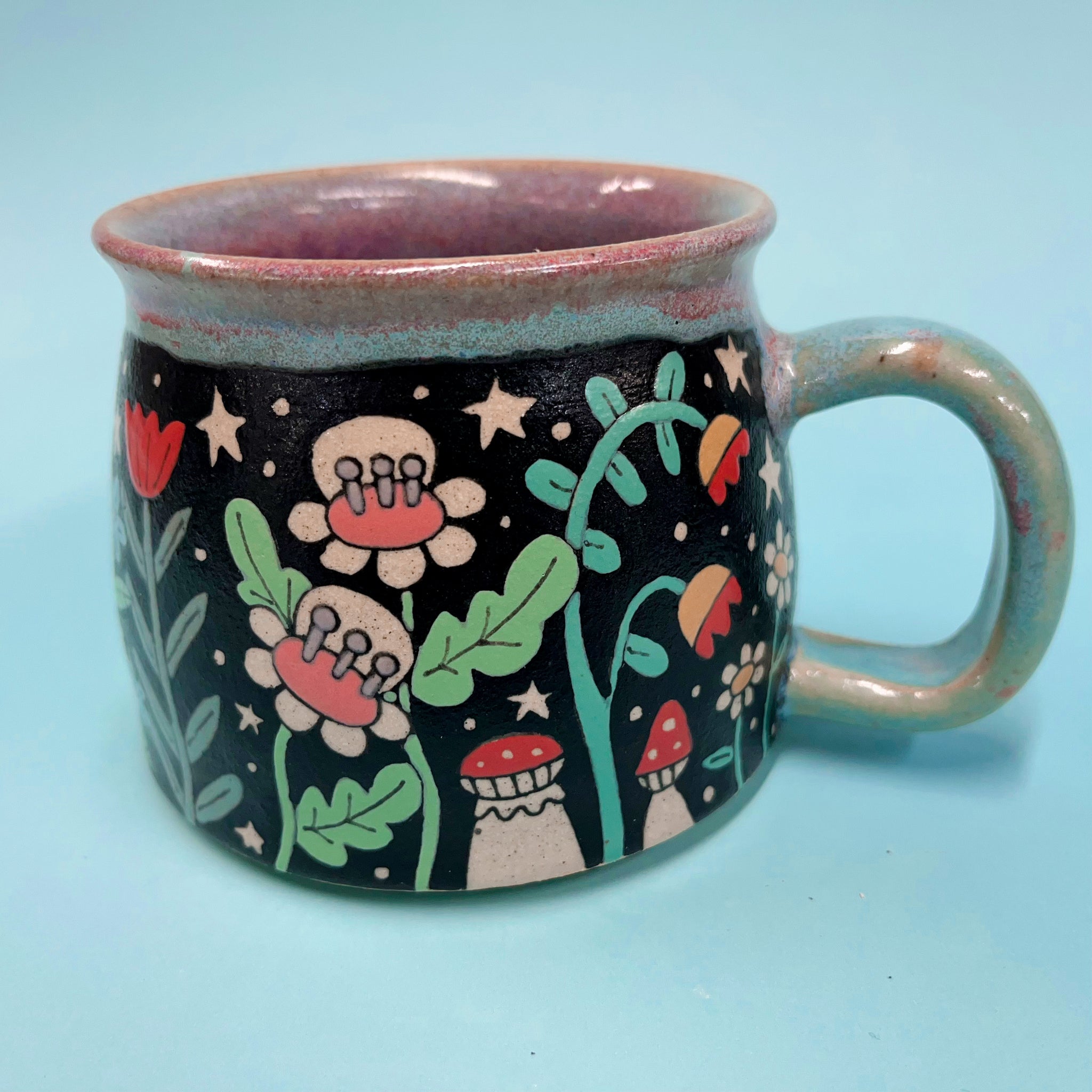 Ceramic Wheel Thrown Flower Mug 13oz