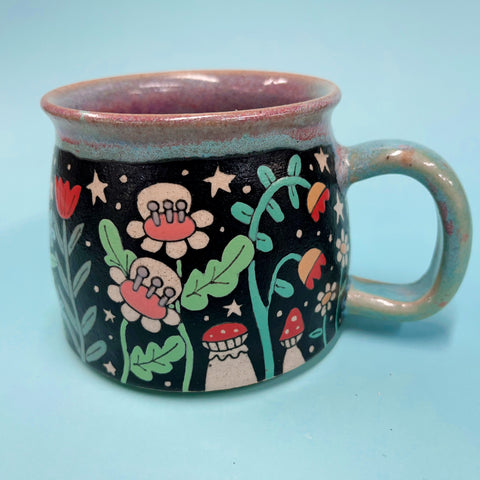 Ceramic Wheel Thrown Flower Mug 13oz
