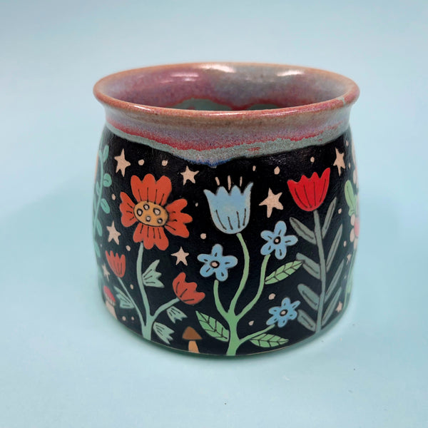 Ceramic Wheel Thrown Flower Mug 13oz