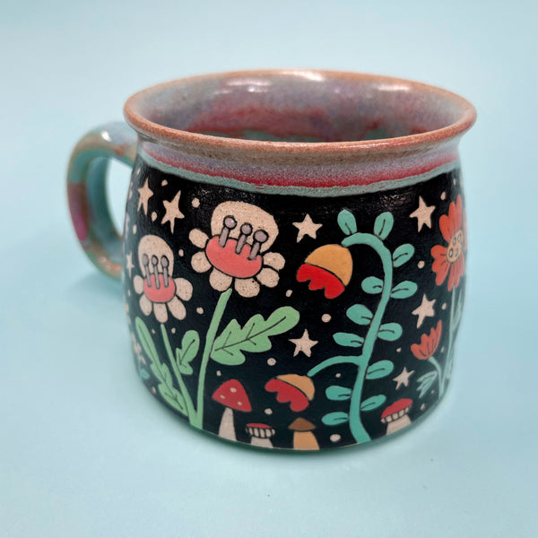 Ceramic Wheel Thrown Flower Mug 13oz