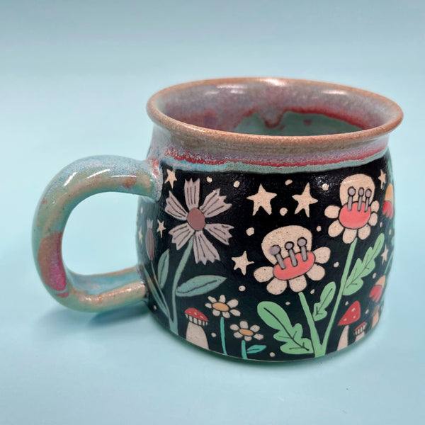 Ceramic Wheel Thrown Flower Mug 13oz