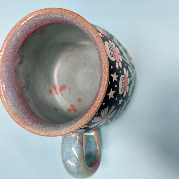 Ceramic Wheel Thrown Flower Mug 13oz