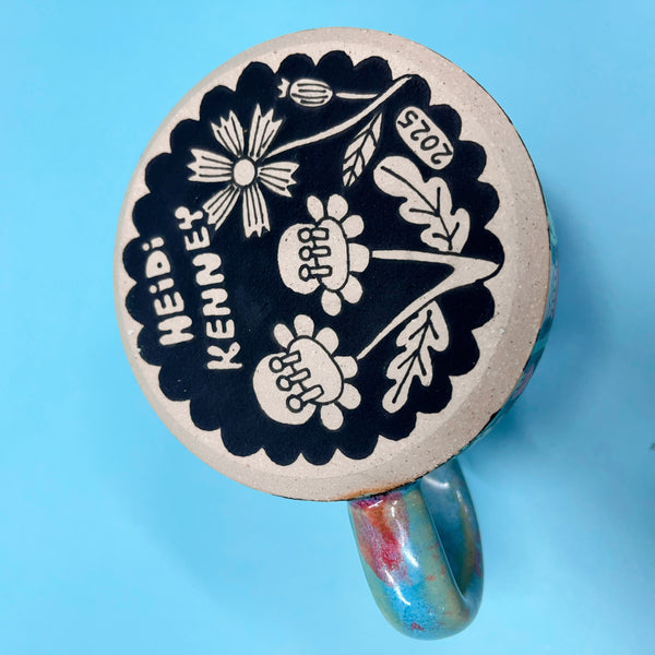 Ceramic Wheel Thrown Flower Mug 13oz