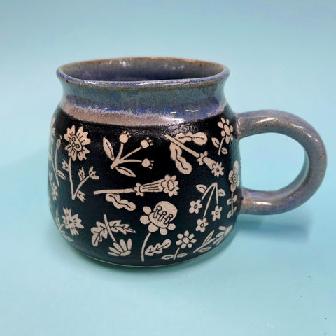 Ceramic Wheel Thrown  Flower Mug 12.5oz