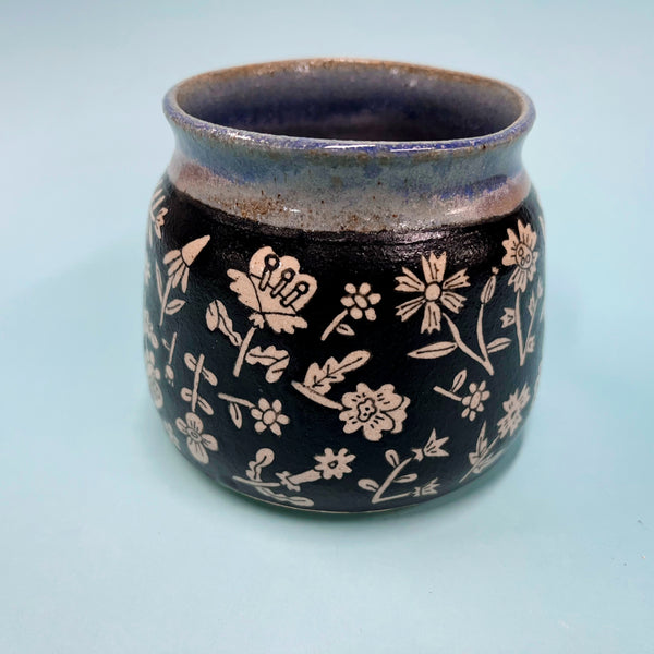 Ceramic Wheel Thrown  Flower Mug 12.5oz