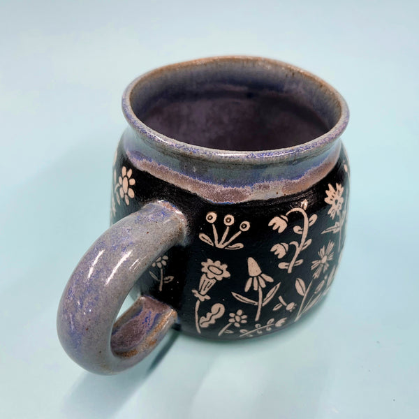 Ceramic Wheel Thrown  Flower Mug 12.5oz
