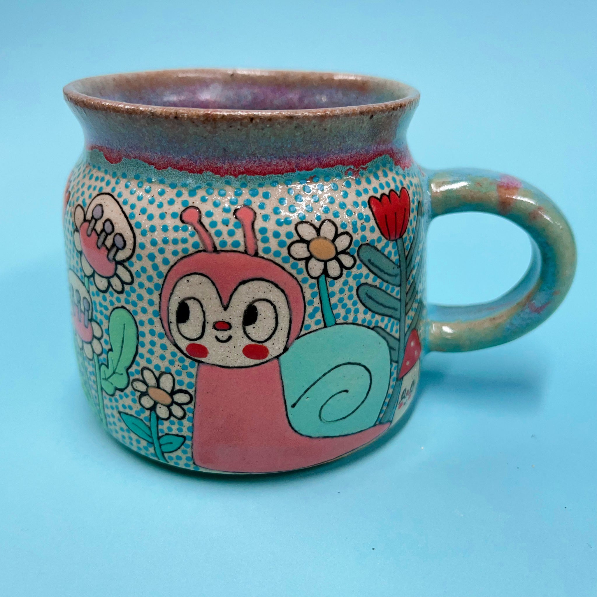 Ceramic Wheel Thrown Snail Bee Mug 11oz
