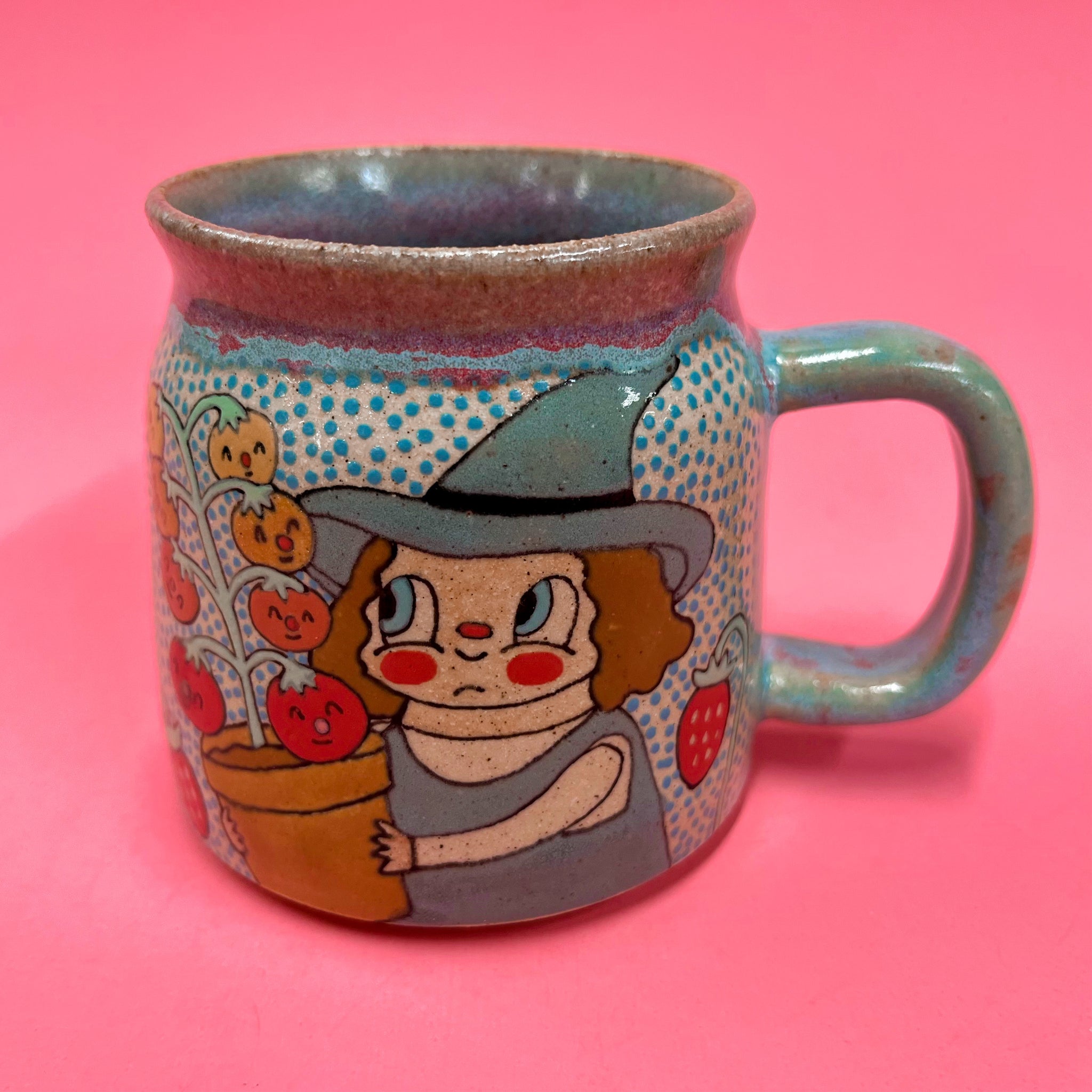 Ceramic Wheel Thrown Garden Witch Mug 11oz