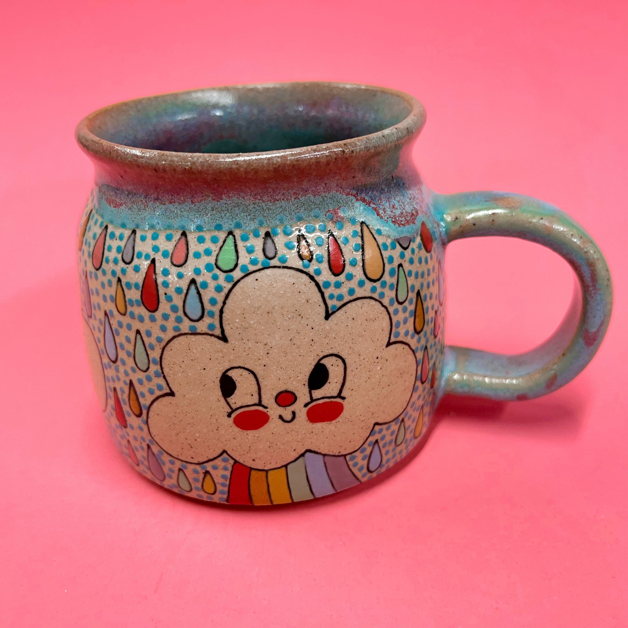 Ceramic Wheel Thrown Rainbow Cloud Mug 11oz
