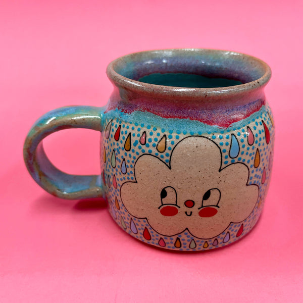 Ceramic Wheel Thrown Rainbow Cloud Mug 11oz