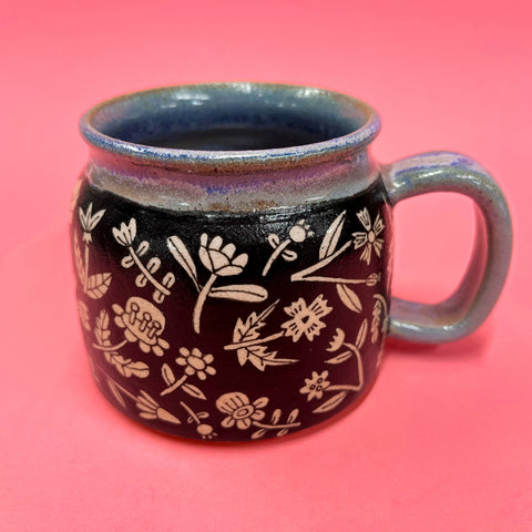Ceramic Wheel Thrown Flower Mug 11oz
