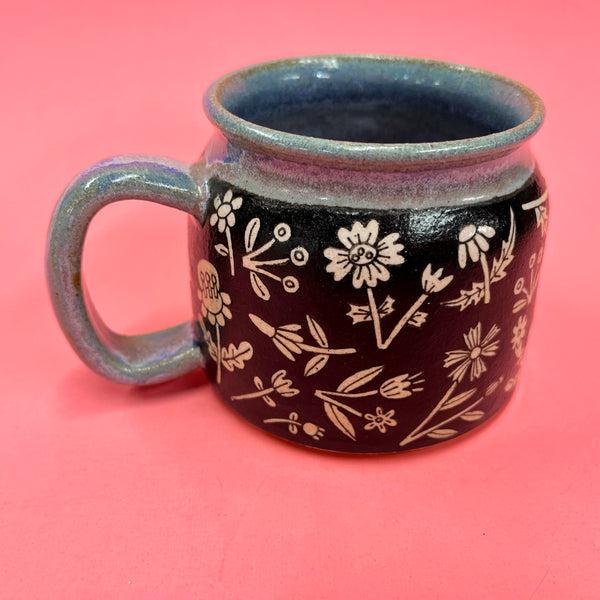 Ceramic Wheel Thrown Flower Mug 11oz