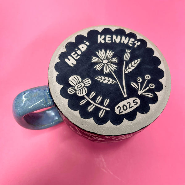 Ceramic Wheel Thrown Flower Mug 11oz