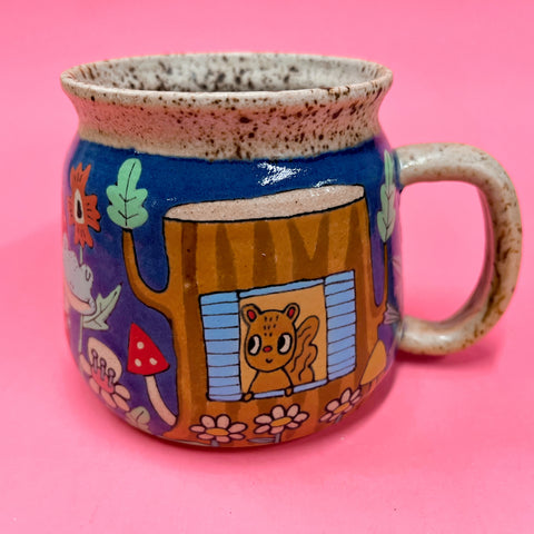 Ceramic Wheel Thrown Cute Houses Mug 16.5oz
