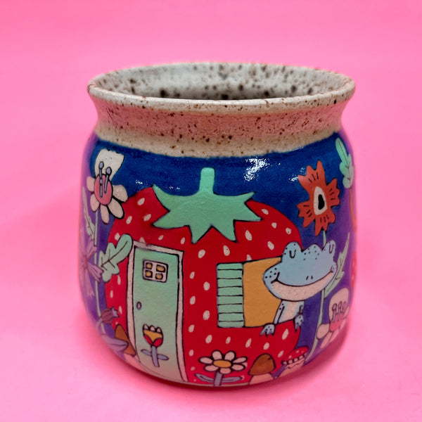 Ceramic Wheel Thrown Cute Houses Mug 16.5oz