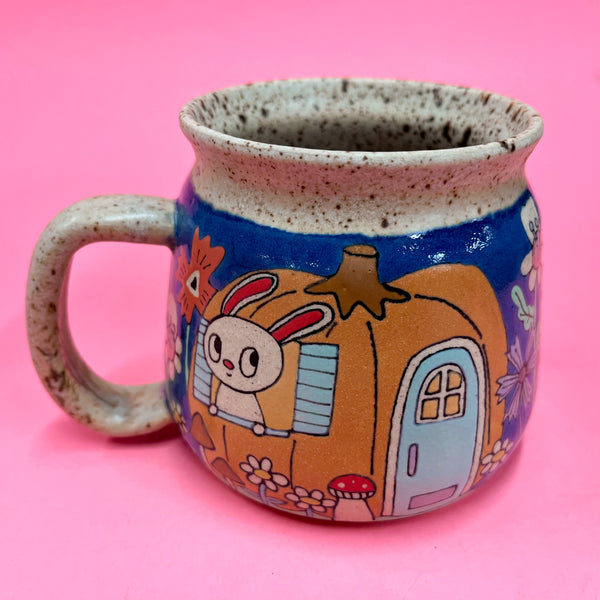 Ceramic Wheel Thrown Cute Houses Mug 16.5oz