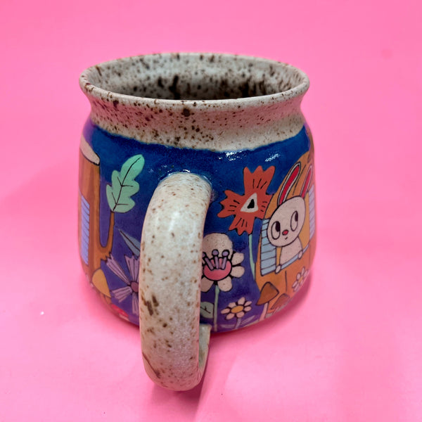 Ceramic Wheel Thrown Cute Houses Mug 16.5oz