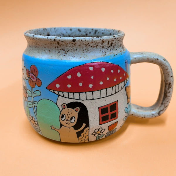 Ceramic Wheel Thrown Cute Houses Mug 16.5oz