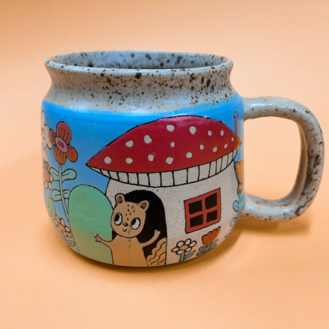 Ceramic Wheel Thrown Cute Houses Mug 16.5oz