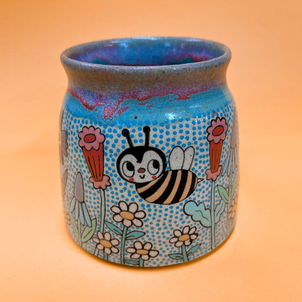 Ceramic Wheel Thrown Spider Bee Ladybug Mug 13.5oz