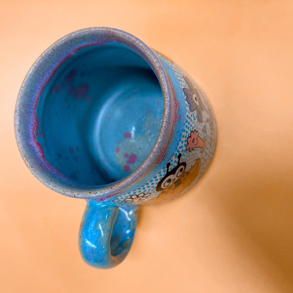 Ceramic Wheel Thrown Spider Bee Ladybug Mug 13.5oz