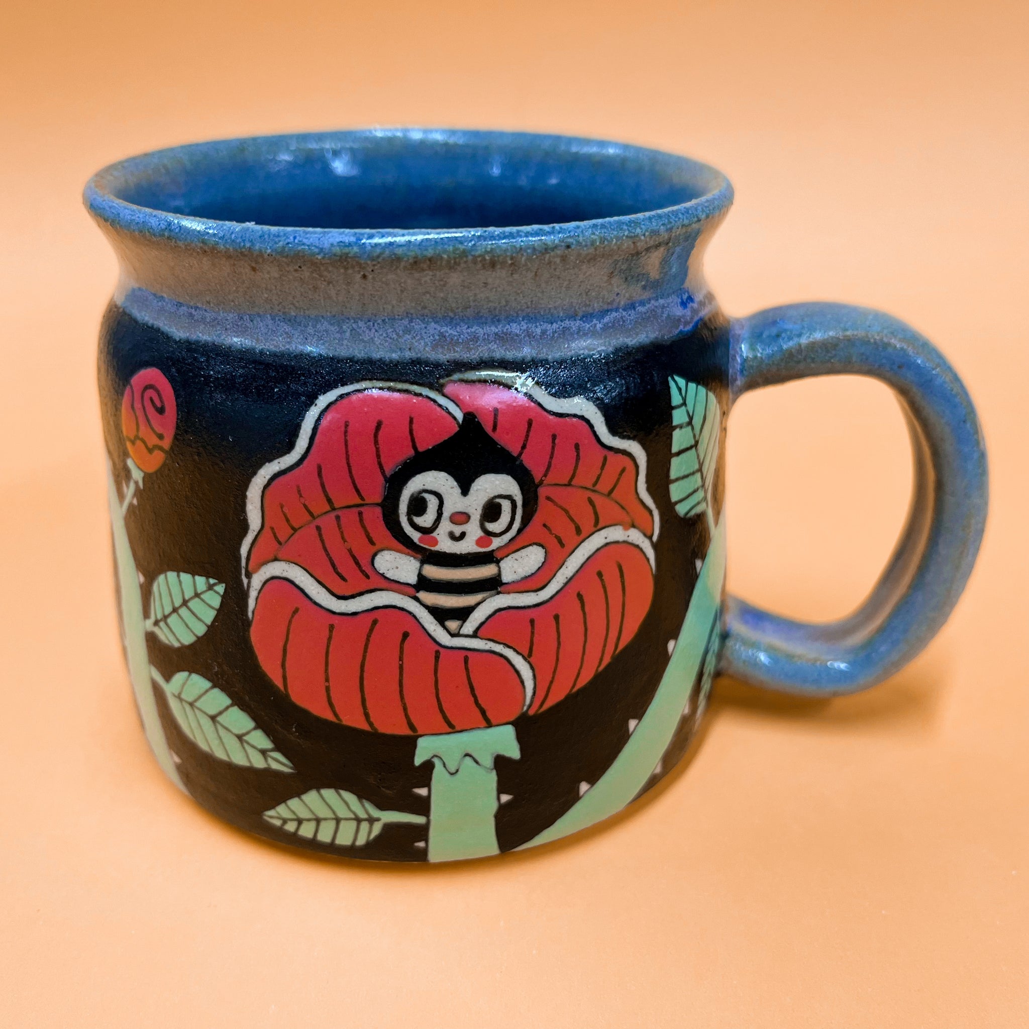Ceramic Wheel Thrown Spider Rose Mug 13oz