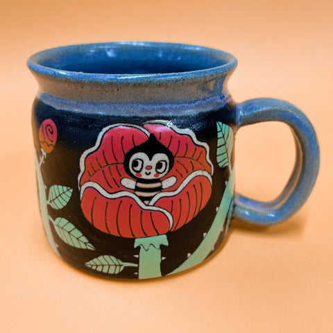 Ceramic Wheel Thrown Spider Rose Mug 13oz