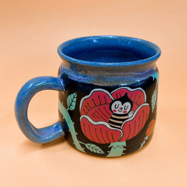 Ceramic Wheel Thrown Spider Rose Mug 13oz