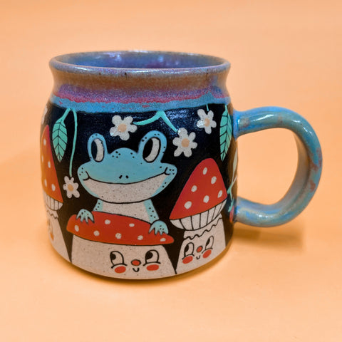 Ceramic Wheel Thrown Frog Mushroom Mug 13oz