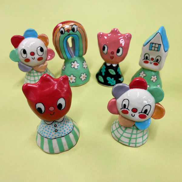 Ceramic Hand Built Bell Flower House Rainbow