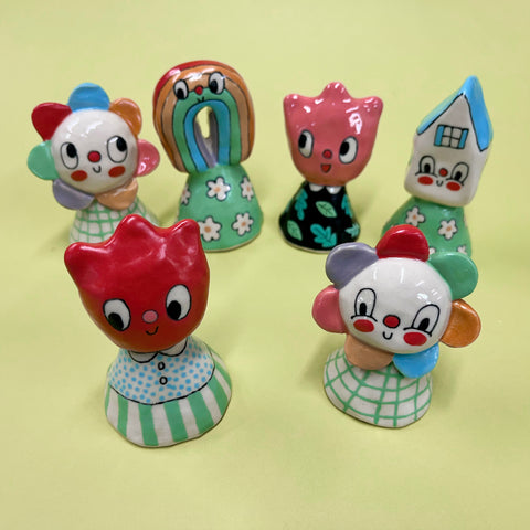 Ceramic Hand Built Bell Flower House Rainbow