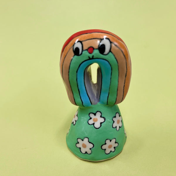 Ceramic Hand Built Bell Flower House Rainbow