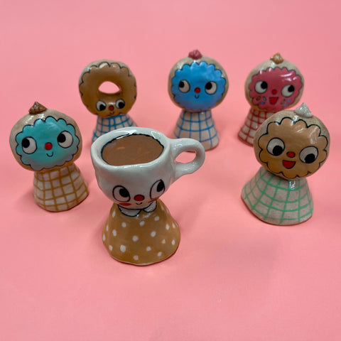 Ceramic Hand Built Bell Coffee Donuts