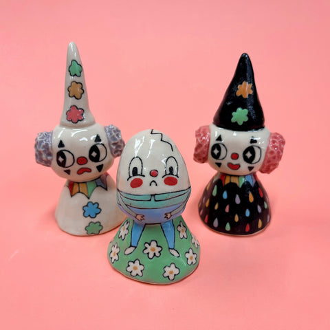 Ceramic Hand Built Bell Clown, Humpty Dumpty