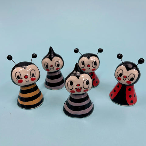 Ceramic Hand Built Bell Spider, Bee, Ladybug