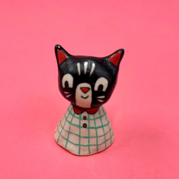 Ceramic Hand Built Bell Cats, Frog, Bear