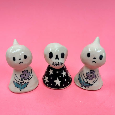 Ceramic Hand Built Bell Ghost Skull