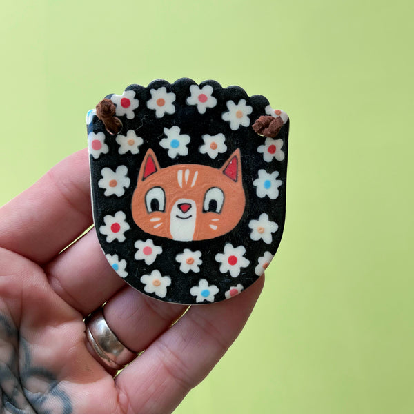 Ceramic Hand Built Cat Flower Necklace