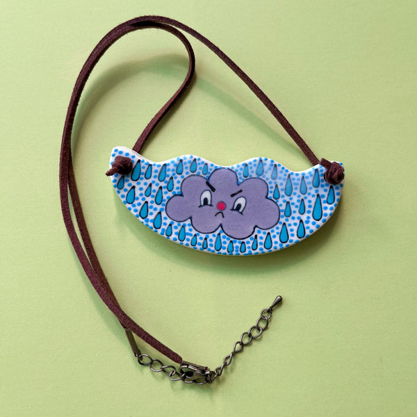 Ceramic Hand Built Rain Cloud Necklace