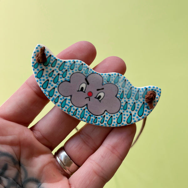 Ceramic Hand Built Rain Cloud Necklace