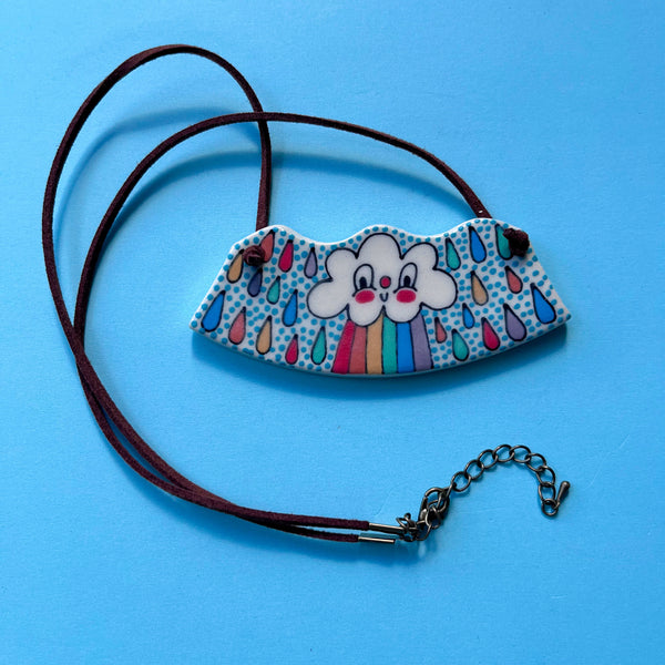 Ceramic Hand Built Rainbow Cloud Necklace