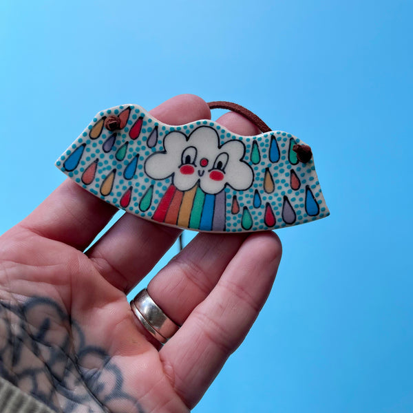 Ceramic Hand Built Rainbow Cloud Necklace
