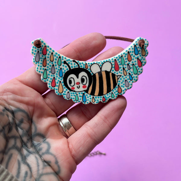 Ceramic Hand Built Bee Necklace