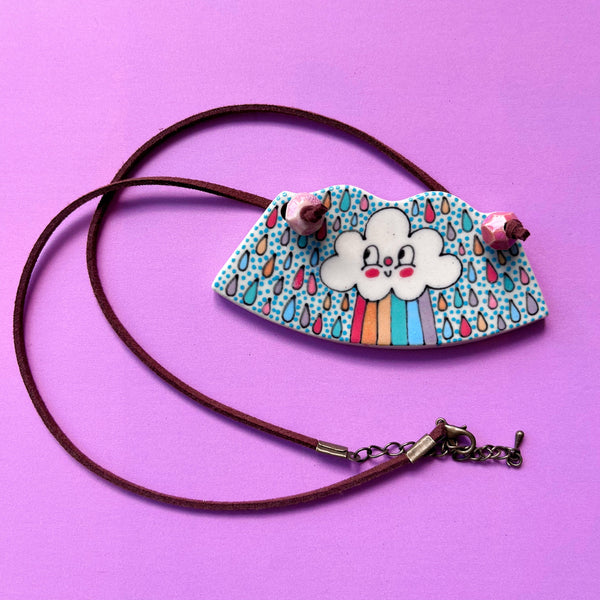 Ceramic Hand Built Rainbow Cloud Necklace